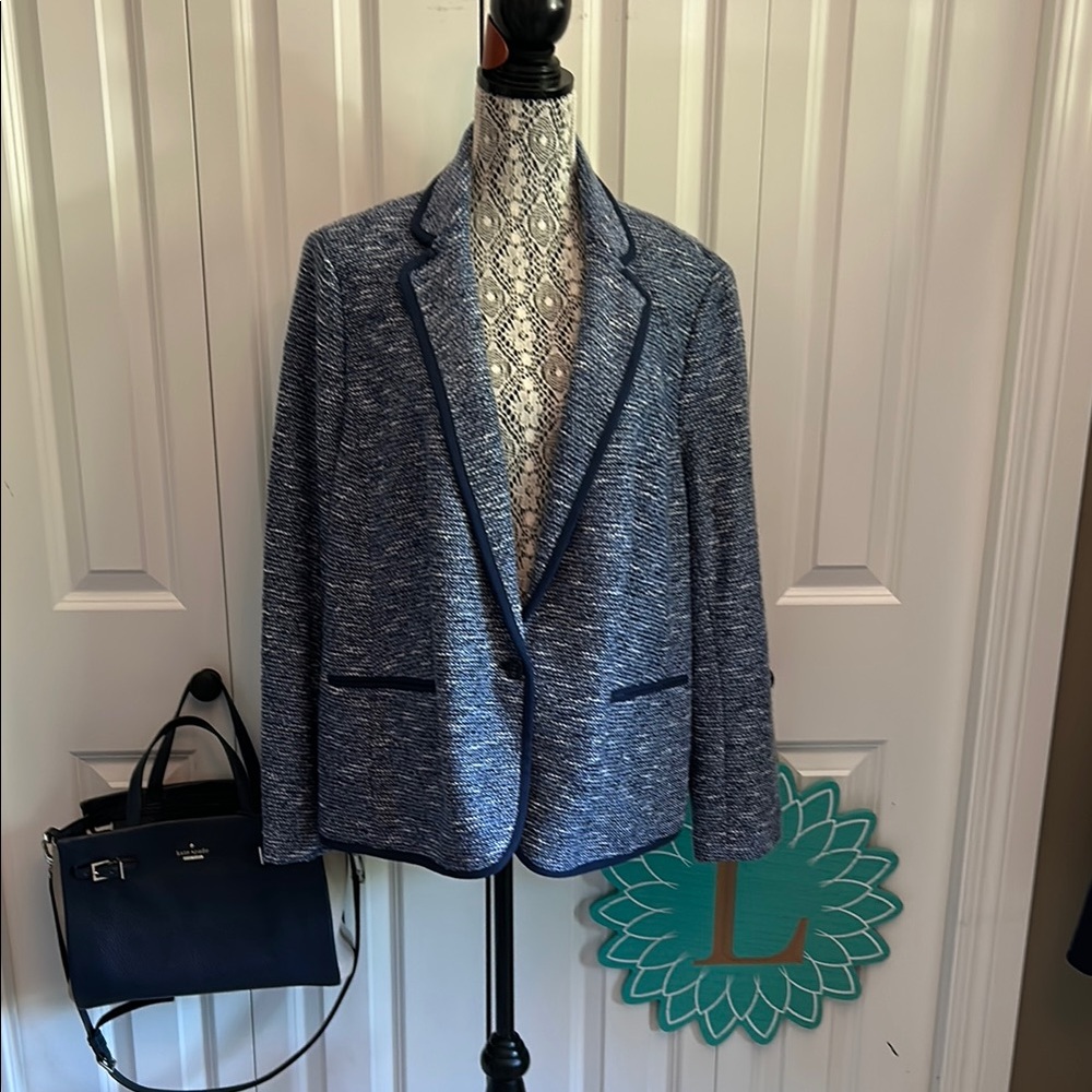 Talbots Blue and White Knit Blazer